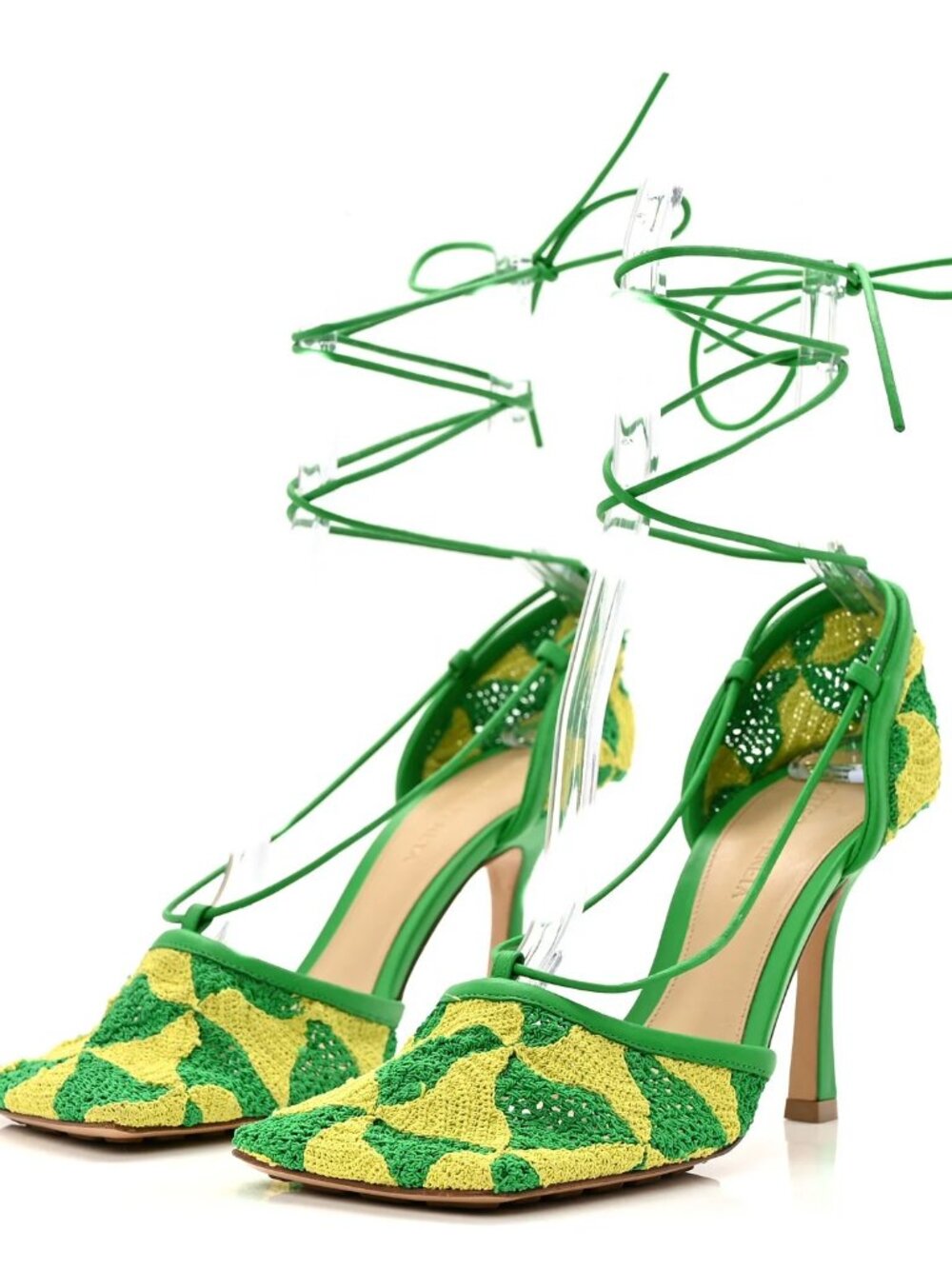Bottega Veneta Stretch Crochet High-Heeled Ankle Tie Sandals 38 Kiwi Parakeet